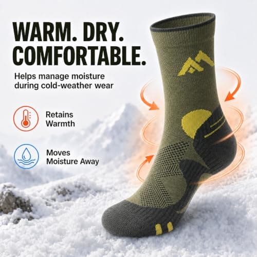 Merino Wool Hiking Socks for Men 2 Pack, Thermal Socks for Winter, Olive — view 3