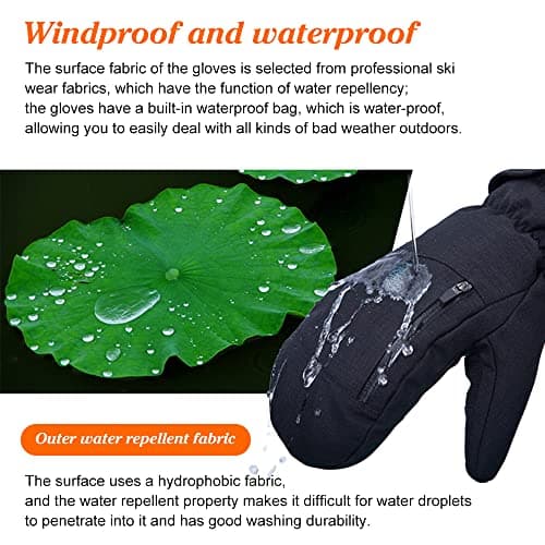 Bseical Ski Mittens Women Waterproof, Golf Mitts Men, Gloves Ladies, Thermal Touch Screen, Cotton Winter Touchscreen Unisex With Zip Pocket Sport Cycling Mtb Running Extra Warm (M, Black) — view 2
