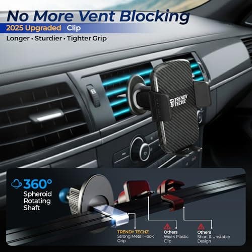Car Phone Holder, 3-in-1 Universal Car Phone Mount for Dashboard, Windscreen & Air Vent, 360° Rotation, Strong Suction Cup, One Button Release, Compatible with iPhone, Samsung & Smartphones — view 4