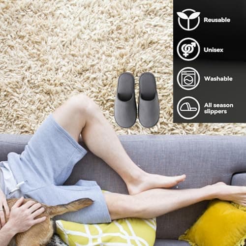 GYTFOG 4 Pairs Hotel Slippers, Grey Indoor Slippers for Travel, Spa Treatments, Home and Airplane, Non Slip Comfortable Slippers for Women and Men, Travel accommodation, Lightweight — view 5