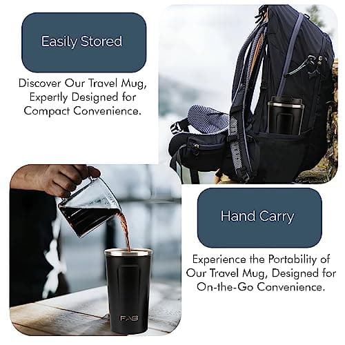 FAB Travel Mug, Reusable Coffee Cup (510ml, Black) - Double Wall Stainless Steel with Screw Lid - Thermal Camping Cup, Vacuum Insulated for Hot and Cold Drinks, Eco-Friendly — view 5
