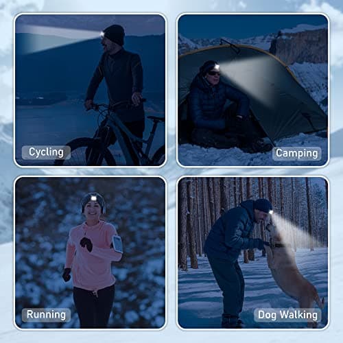Idyllicomfort Led Lighted Beanie Hat,USB Rechargeable Hands Free Headlamp Cap, Unisex Winter Warmer Knit Hat with Light for Hiking Biking Camping Jogging, Gift for Men, Women, Teens Black — view 6