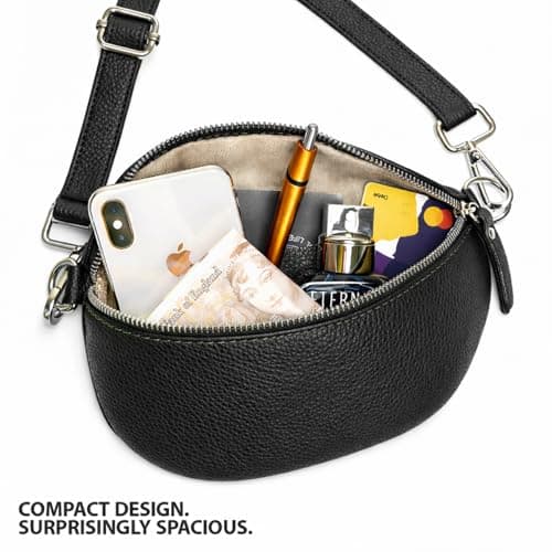 Woodland Leathers Cross Body Bag for Women Genuine Italian Leather Cross Over and Bumbags for ladies, Convertible Crossbody Sling Bag leather Belt Bag for Women with Adjustable Strap (Black) — view 5