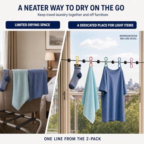 2pcs Travel Washing Line with Pegs, Travel Clothes Line With 24 Clips — view 5