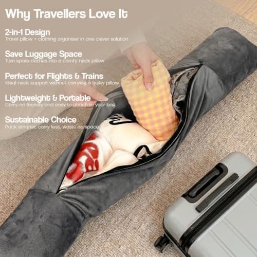 Campoverde Travel Neck Pillow Storage Bag, U-Shaped Pillowcase with Adjustable Shoulder Strap, Portable Organizer for Flight, Train and Car Travel(Dark Grey) — view 3