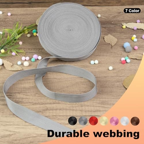 KINETOX 20m Light Grey Webbing Strap 25mm Polypropylene Webbing Strap Heavy Duty Anti-Slip UV Resistant Twill Tape Fabric for DIY Enthusiasts Campers to Repair Bags Pet Leashes Camping Gear Luggage — view 4