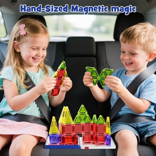 Travel Magnetic Tiles, 26-piece Mini Magnetic Tile Blocks, STEM Travel Magnet Building Tile Set with Iron Box for 3+ years old boys girls Montessori Travel Toys — view 5