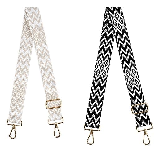 CENBEN 2PCS Bag Straps for Handbags, Crossbody Bag Strap with Metal Swivel Hooks, Adjustable Replacement Shoulder Strap Wide Handbag Straps for Crossbody Bag, Luggage, Laptop and Duffle(Black & Beige)
