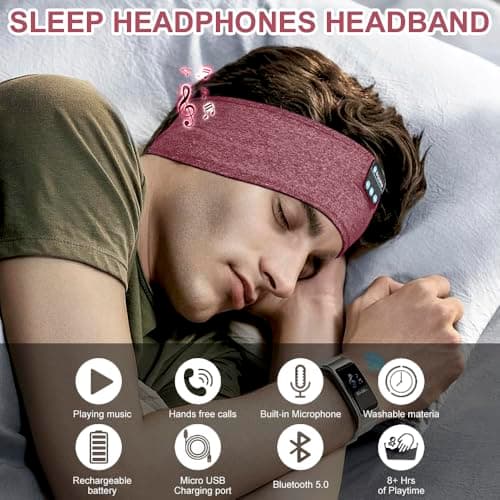 Sleep Mask Headphones Bluetooth Headband for Men & Women - Eye Mask for Travel, Nap, Meditation, Relaxation (Red) — view 2