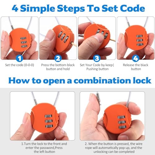 Tenbrachian 8 Pcs Combination Padlocks, Small Padlock for Suitcase Padlocks, 3 Digit Luggage Locks with Codes, Security Travel Combination Locks for Suitcase Backpacks Bag Cabinets Gym Locks(Round) — view 6
