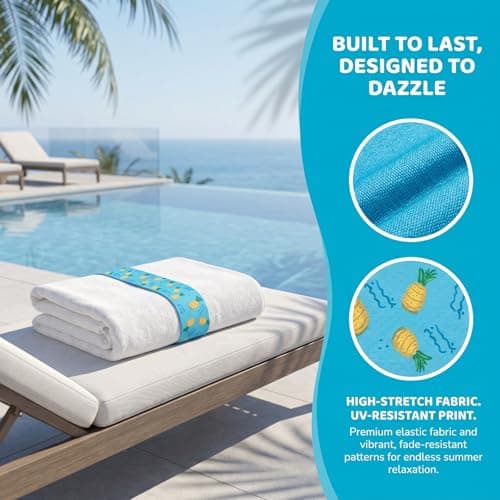 Merzio 5Pcs Beach Towel Bands for Sun Loungers, Elastic Windproof Sunbed Towel Clips, Cruise Essentials Accessories for Pool Chairs, Holidays Essentials Beach Accessories for Family (5CM*40cm) — view 3