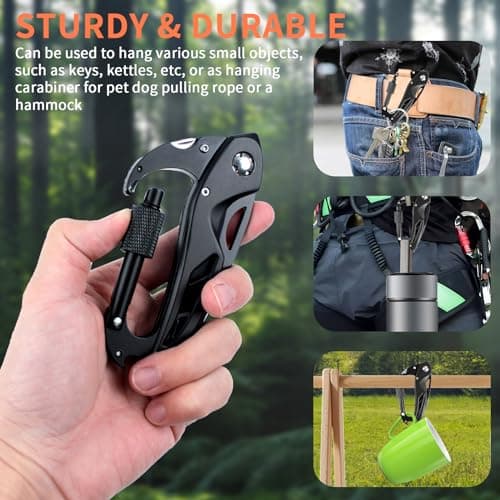 6 in 1 Multi Tool Locking Carabiner Camping Multitool, EDC Keyring with Bottle Opener, Window Beraker, Screwdriver, Camping Survival Gear for Men Birthday Father's Day Gifts, Pocket Tool for Outdoor — view 6