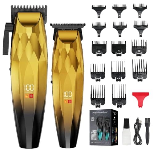 Hair Clippers Men 7500RPM Cordless Barber Clippers Hair Trimmers Set (Gold)