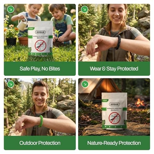 Anbar Mosquito Repellent Bracelets Bands for Adults and Kids, 14 Pack, All-Natural Deet-Free, Non-Toxic Protection, Stretchy Waterproof Anti-Mosquito Wristbands for Hiking and Camping — view 6