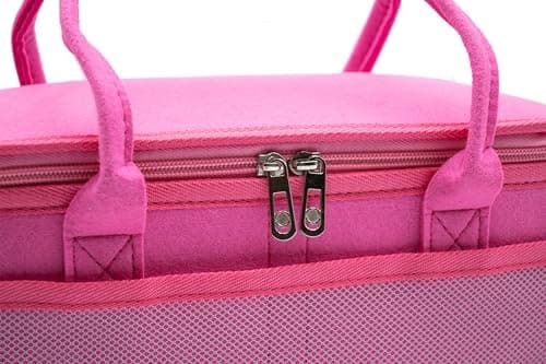 Carrying Case for Toniebox Starter Kit with Velcro Dividers, Dual Mesh Side Pockets and Mesh Zipper Pocket in Lid. (Hot Pink with Shoulder Strap) — view 5
