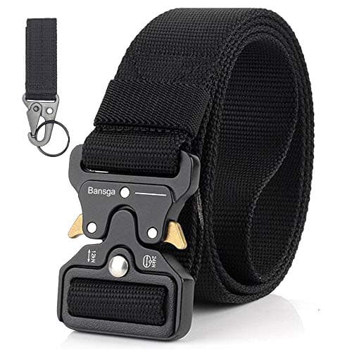Bansga Men Tactical Belt, Military Style Quick Release Nylon Belt, Gift with Hook (Black)