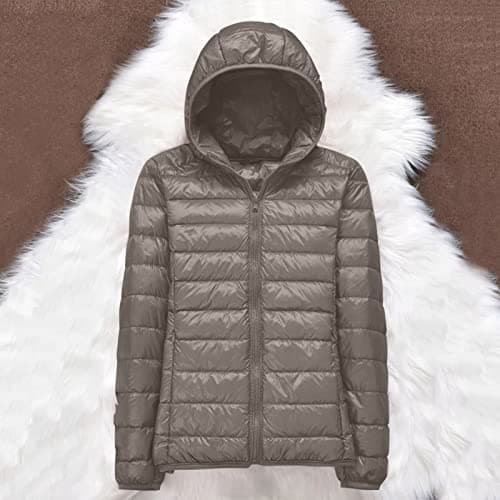 Womens Winter Lightweight Puffer Jacket with Hood Warm Short Packable Women Quilted Jacket Transitional Padded Down Jacket for Ladies Lined for Hiking Travel Plus Size Thin Jacket Down Khaki — view 3