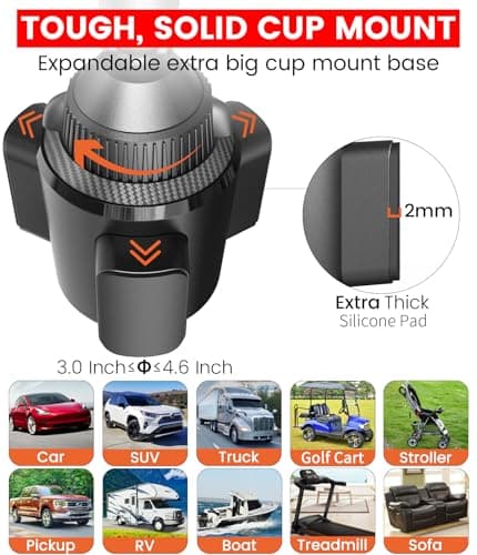 APPS2Car Car Phone Holder Cup Holder Phone Mount Adjustable Long Arm Cup Phone Holder Cradle Car Mount for iPhone Samsung Smartphones — view 5