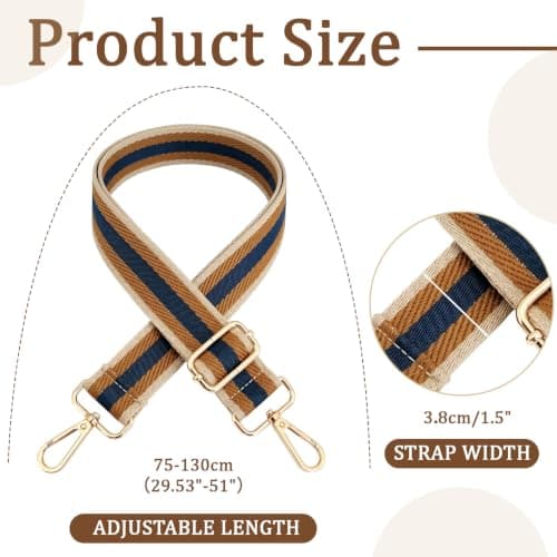 Bag Strap - Wide Adjustable Bag Straps for Crossbody Handbags, Replacement Shoulder Handbag Straps, Geometric Pattern Handbag Strap for Bag Replacement Women Men(Blue and Brown and Khaki) — view 2