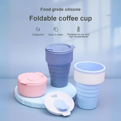 EYQ Collapsible Coffee Cup 375 ml, Silicone Foldable Tea Cup, Lightweight Reusable Coffee Mug for Hot and Cold Drinks for Office Fitness Gym Outdoor Sports Travel Camping Yoga, Pocket Size (Blue) — view 5