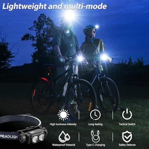 Bud K 6pack Headlamp Rechargeable, 5000L Super Bright Light LED Rechargeable Headlight, 3 Modes, Detachable Flashlight & Waterproof Head Lamp for Adult, Running, Outdoor, Emergency, Hard Hat Light — view 6