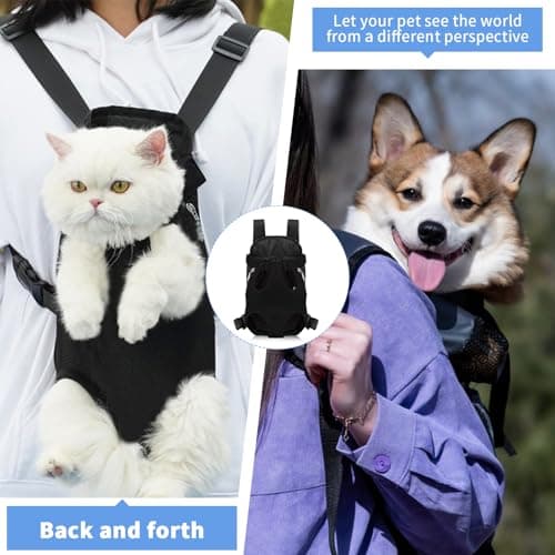 Dog Backpack Carrier, Legs Out Pet Carrier Backpack Pet Front Dog Backpacks Adjustable Breathable for Hiking Traveling for Small Medium Dogs Medium Travel Bag Black — view 5