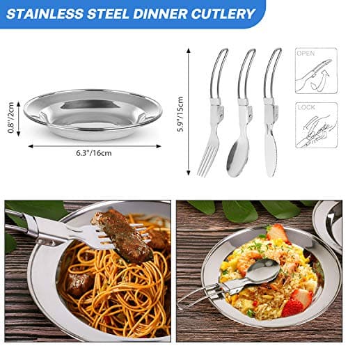 Odoland Camping Cookware Set, Non Stick Pot Pan Kettle Set with Stainless Steel Cups Plates Forks Knives Spoons for Outdoor Cooking and Picnic - Camping Cutlery Set Suit 2 People — view 5