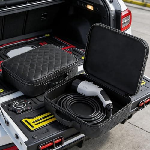 EV Car Charging Cable Storage Carry Bag Waterproof and Shockproof Portable Car Charger Cable Organizer Bag for Electric Vehicle Garage Or Travel (Square) — view 5