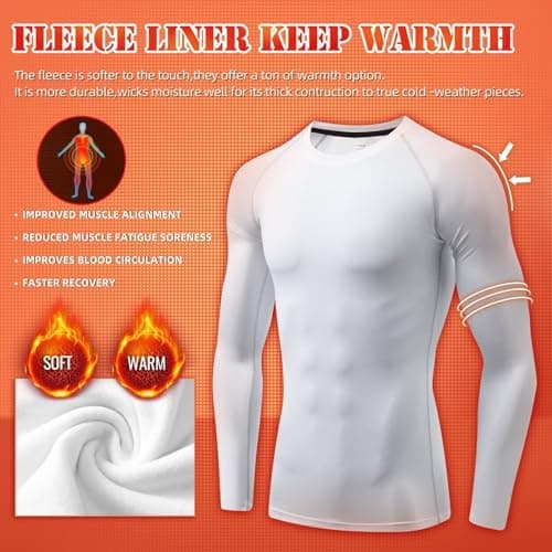 Sillictor Mens Thermal Top Long Sleeve Quick Dry Cycling Running Base Layer Mens Ski Underlayer Fleece Compression Sports Hiking Football Training T Shirts High Wicking Muscle Support 3235 White L — view 3