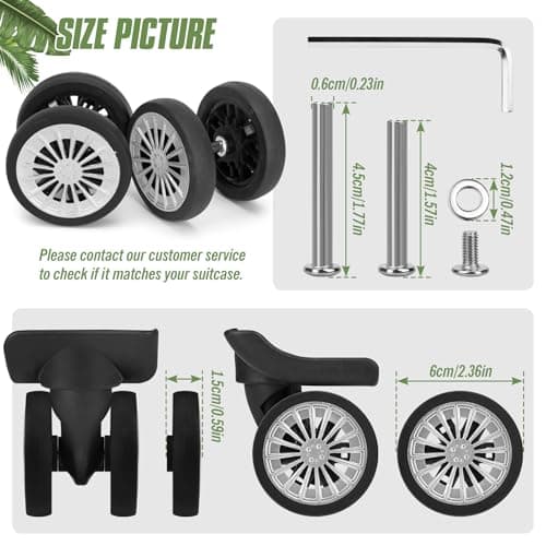 Vivikivi 8 PCS Suitcase Wheels Replacement, 60mm Mute Luggage Wheels, VK-A7 — view 2