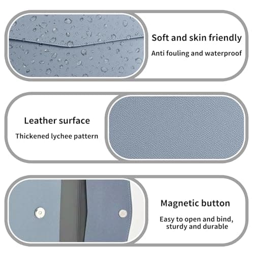 YSDINK PU Leather A4 Document File Folder, Portable and Waterproof File Organizer with Magnetic Snap Closure, Envelope Storage Bag for Office, Home, School, Travel and Business Use (Gray Blue) — view 3