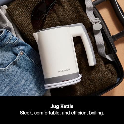 Morphy Richards Compact Travel Jug Kettle, 0.5L, Lightweight, Auto Switch Off, Boil Dry Protection, Hinged Lid, Fits Small Spaces and luggage, includes 2 Cups, White and Grey, 107001 — view 2