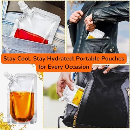 GreenMingle 20PCS 500ml Refillable Drink Clear Pouches Festivals Travel Plastic Drinks Flasks Cruise Kit Reusable Alcohol Liquor Juice Bags Drink Container Party Halloween Christmas Hot Cold Beverage — view 6