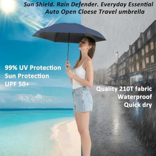 BAODINI Small UV Protection Travel Umbrella Compact for Rain and Sun UPF 50+ Windproof Portable 42 inch Umbrella for Women and Men Navy Blue — view 2