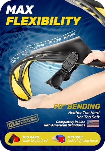 CAPAS Snorkel Fins, Swim Fins Travel Size Short Adjustable for Snorkeling Diving Adult Men Women Kids Open Heel Swimming Flippers (Yellow, S/M) — view 3
