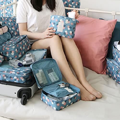 Travel Hanging Toiletry Wash Bag Makeup Cosmetic Organizer Hanging Toiletry Bags for Women, Waterproof Multifunctional Cosmetics Storage Bag for Girls Men (Blue Flowers) — view 3