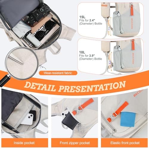 BECOJADDE 15L Hiking Backpack for Men Women Foldable Small Rucksack Lightweight Mini Backpack for Camping Travel Outdoor, Beige — view 3
