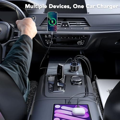 USB C Car Charger With Cable, 78W 4 Port Car Charger Adapter with Voltmeter Car Phone Charger Cigarette Lighter USB Charger Fast Charging for iPhone 16/15/14/13/12, Samsung Galaxy, iPad — view 6