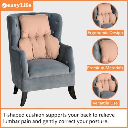 Easylife NHS Back Support Cushion, Lumbar Support Cushion for Chair and Car, Corrects Posture and Treats Back Pain, H63cm x D30cm x W40-60cm, Cream — view 2