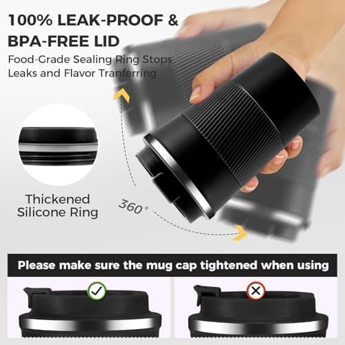 KANGSIT Travel Mug, Insulated Coffee Cup, Black, 380ml — view 6