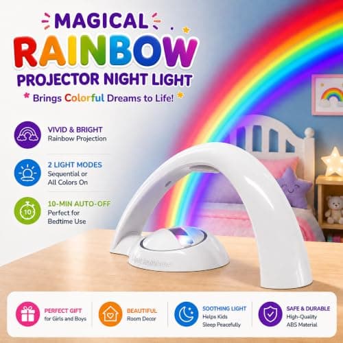 Excerando Rainbow Projector Night Light for Kids Bedroom, Colour Changing LED Rainbow Lamp with USB & Battery Power, Rainbow Light Projector for Girls Boys Room Decor, Birthday Gift for Children — view 2
