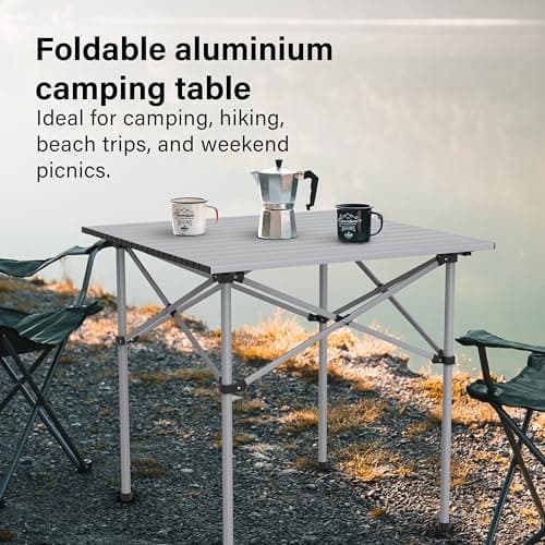 Portable Aluminium Camping Table, Lightweight Outdoor Table Folding Steel Frame with Roll Up Top Carry Bag, Compact Stable Foldable for Garden, Beach, Camping Hiking,Picnic (70 x 70 x 70cm) — view 3