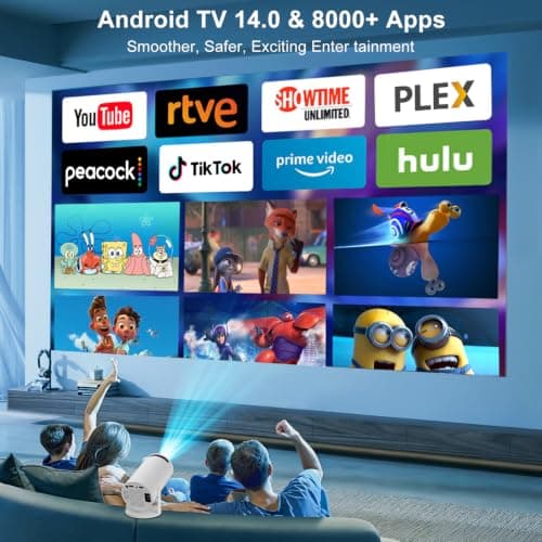 ZDSSY Smart Mini Projector WiFi 6 & Android 14, Built-in Apps, Short Throw — view 2