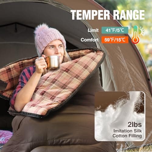 REDCAMP Cotton Flannel Sleeping Bag for Adults,3-4 Season,Brown 2lbs — view 5