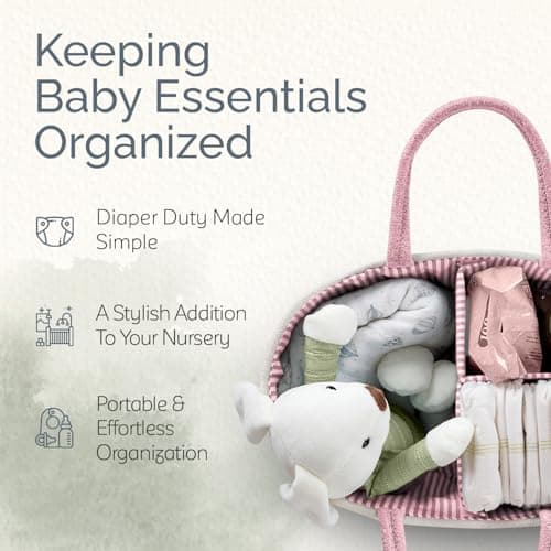 KiddyCare Baby Caddy Organizer Basket for Car | Travel Caddy for Baby Storage, Portable Diaper Caddy, Diaper Cart Organizer Bins for Changing Table | Pink Large — view 2