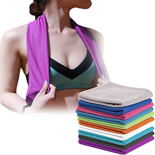 4 Packs Cooling Towel (40"x12"),Ice Towel,Soft Breathable Instant Towel,Microfiber Cool Towel for Yoga,Golf,Sport,Gym,Workout,Camping,Fitness,Outdoor &More Activities (Dark blue/rose red/grey/purple) — view 4