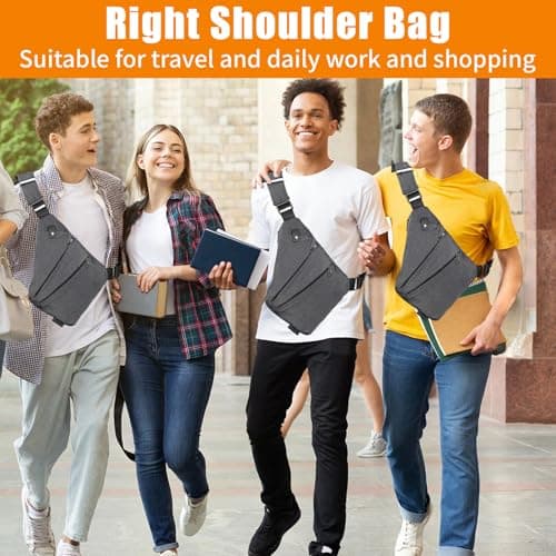Dinhauyon Waterproof Chest Daypack, Anti Theft Chest Pocket with Adjustable 80-110cm Strap, Men Canvas Crossbody Bag, Casual Sling Shoulder Backpack, for Travel Outdoor Cycling Hiking — view 2