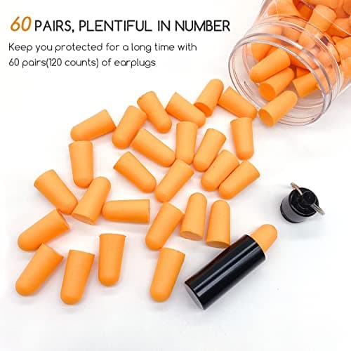 Soft Foam Ear Plugs with Aluminum Carry Case, 60 Pairs - 38db Noise Reduction Sponge Earplugs Noise Cancelling Ear Plugs for Sleeping, Travel, Concerts, Studying, Work, Loud Noise (Orange) — view 2