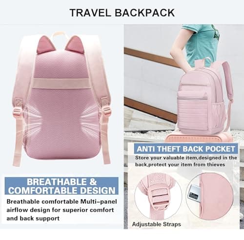 KEOFID Womens Travel Backpack, Back pack Purse for Women, Girls Backpacks, Bookbag for School(Light Pink) — view 4
