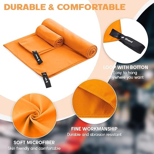 Sinand Microfibre towel 2 Pack |160x80cm+80x40cm| Ultra Lightweight Gym Towel, Quick Dry Microfiber Towels for Sports Travel Camping Beach Swimming (Orange) — view 6